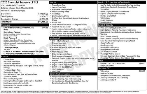 Mosaic Black Metallic 2026 Chevrolet Traverse LT