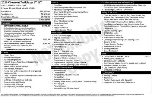 Mosaic Black Metallic 2026 Chevrolet Trailblazer LT