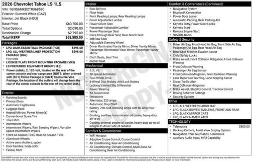 Summit White 2026 Chevrolet Tahoe LS