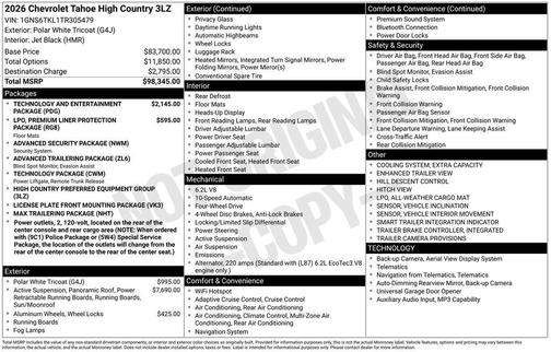 Polar White Tricoat 2026 Chevrolet Tahoe 4WD High Country