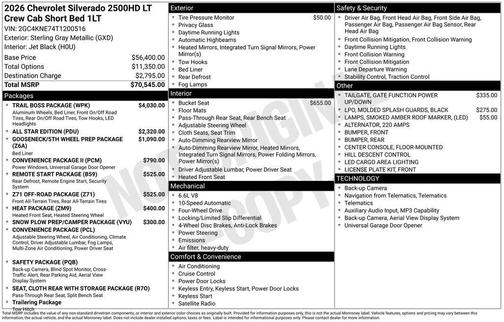 Sterling Gray Metallic 2026 Chevrolet Silverado 2500 LT