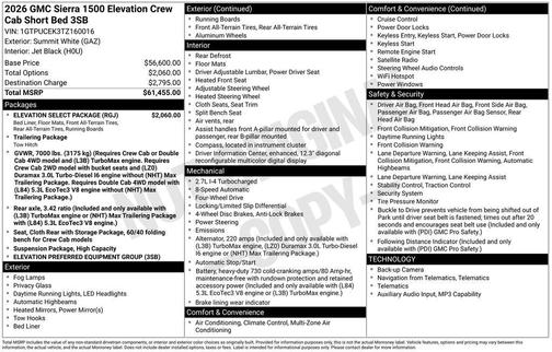 Summit White 2026 GMC Sierra 1500 Elevation