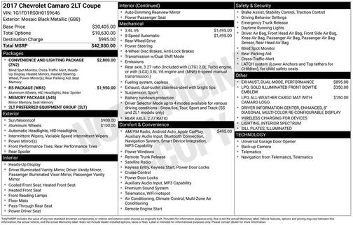 Mosaic Black Metallic 2017 Chevrolet Camaro 2LT