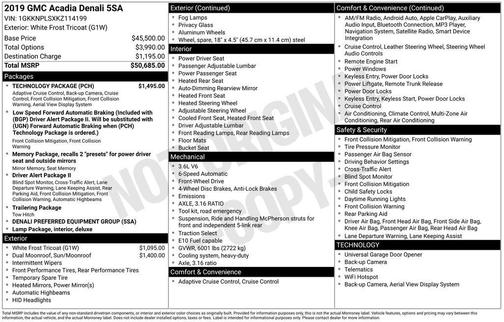 White Frost Tri-Coat 2019 GMC Acadia Denali