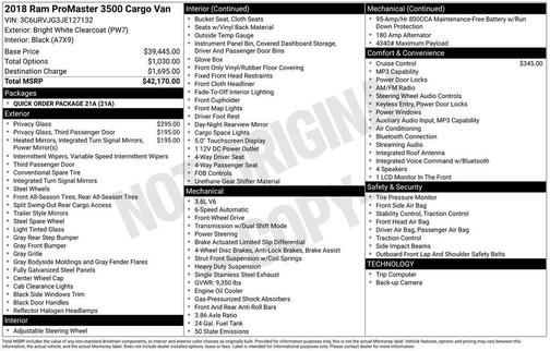 2018 RAM ProMaster 3500 High Roof