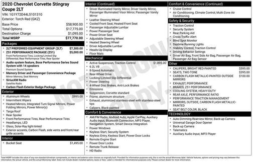 2020 Chevrolet Corvette Stingray w/2LT