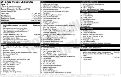 2018 Jeep Wrangler JK Unlimited Sport