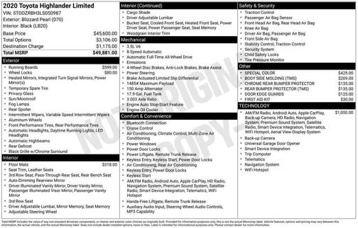 Blizzard Pearl 2020 Toyota Highlander Limited