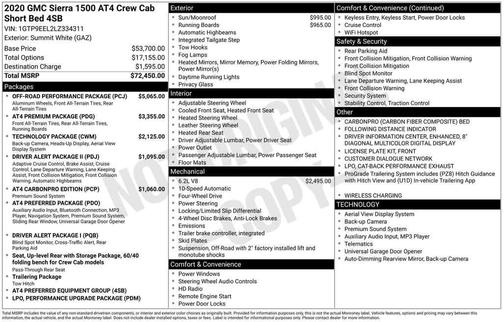 Summit White 2020 GMC Sierra 1500 AT4