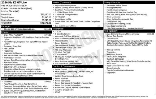 Snow White Pearl 2026 Kia K5 GT-Line AWD