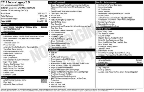 2018 Subaru Legacy Base
