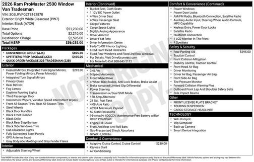 2026 RAM ProMaster 3500 Window Van High Roof