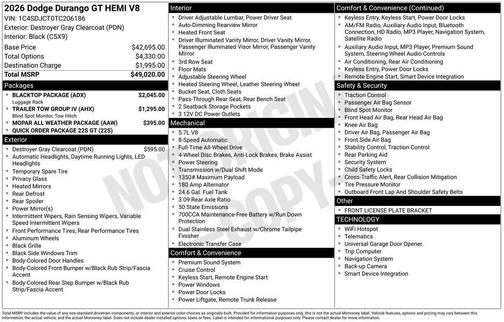 2026 Dodge Durango GT HEMI V8 AWD
