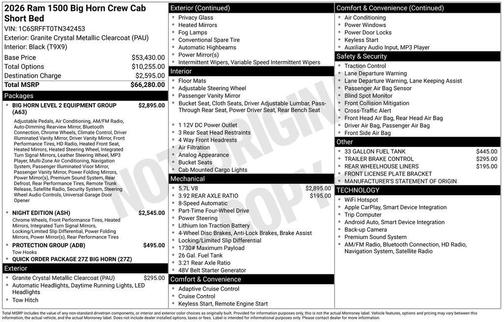 2026 RAM 1500 Big Horn/Lone Star