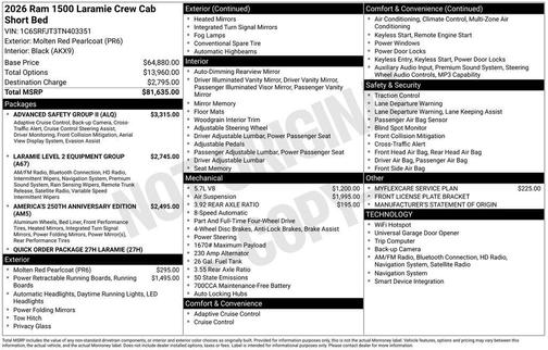 Molten Red Pearlcoat 2026 RAM 1500 Laramie