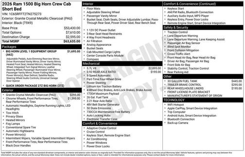 Granite Crystal Metallic Clearcoat 2026 RAM 1500 Big Horn/Lone Star
