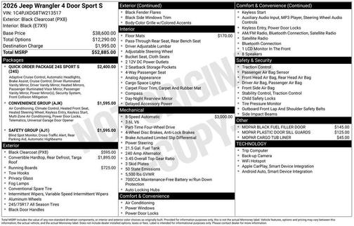 Black Clearcoat 2026 Jeep Wrangler Sport S