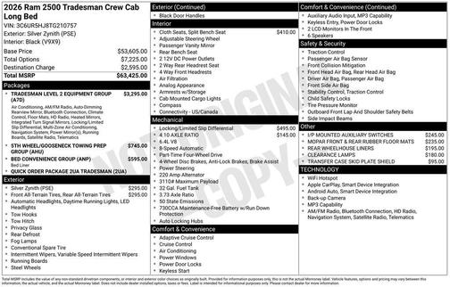 Silver Zynith 2026 RAM 2500 Tradesman Crew Cab 4x4 8' Box
