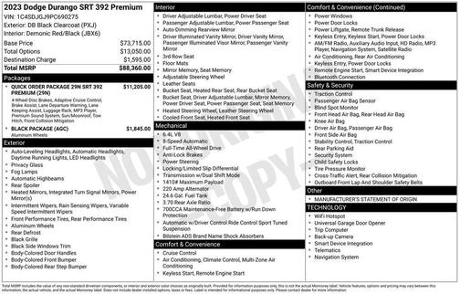 DB Black Crystal Clearcoat 2023 Dodge Durango SRT 392 Premium AWD