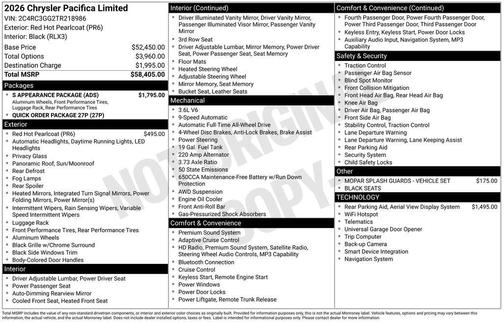 2026 Chrysler Pacifica Limited