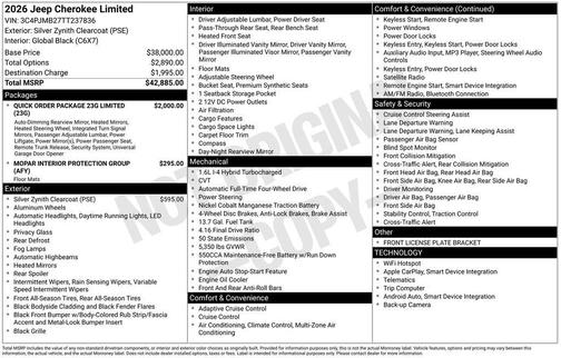 Silver Zynith Clearcoat 2026 Jeep Cherokee Limited