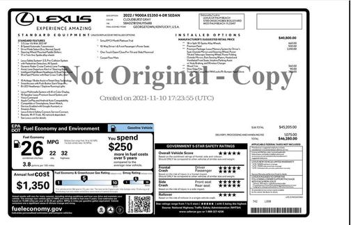 2022 Lexus ES 350 Base