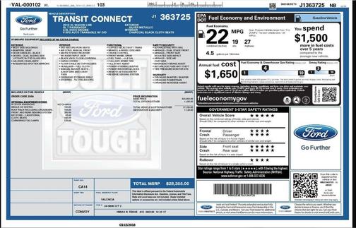 2018 Ford Transit Connect XL w/Rear Liftgate