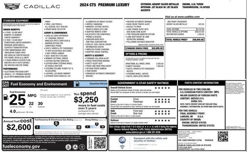 Argent Silver Metallic 2024 Cadillac CT5 Premium Luxury