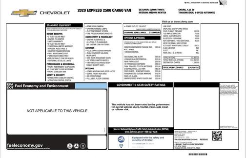 2020 Chevrolet Express 2500 '2500 Cargo Van 1WT 135.2'' W'