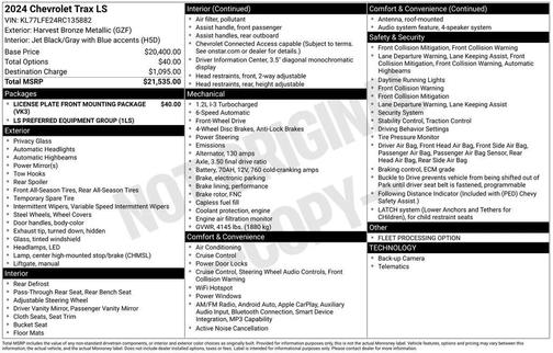 Harvest Bronze Metallic 2024 Chevrolet Trax LS