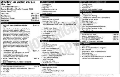 Billet Silver Metallic Clearcoat 2026 RAM 1500 Big Horn/Lone Star