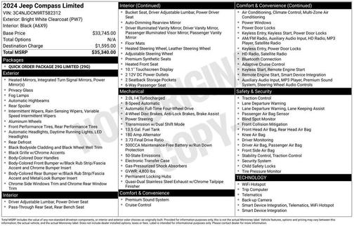 Bright White Clearcoat 2024 Jeep Compass Limited