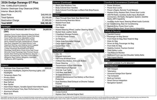 Destroyer Gray Clearcoat 2026 Dodge Durango GT Plus