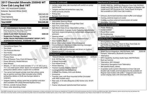 Summit White 2017 Chevrolet Silverado 2500 WT