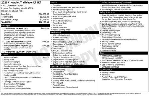 Sterling Gray Metallic 2026 Chevrolet Trailblazer LT