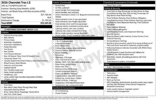 Sterling Gray Metallic 2026 Chevrolet Trax LS