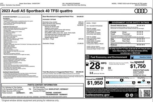 Manhattan Gray Metallic 2023 Audi A5 Sportback Premium