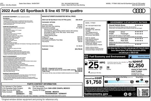 Ultra Blue Metallic 2022 Audi Q5 45 S line Premium