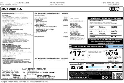 Daytona Gray Pearl Effect 2025 Audi SQ7 4.0T Premium Plus