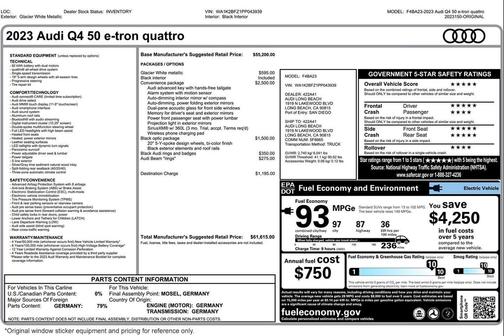 Glacier White Metallic 2023 Audi Q4 e-tron Premium 50 quattro