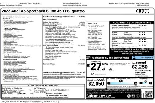 Daytona Gray Pearl Effect 2023 Audi A5 Sportback 45 S Line Premium Plus