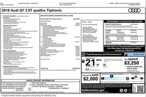 Carrara White 2018 Audi Q7 3.0T Premium Plus