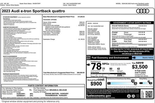 Glacier White Metallic 2023 Audi e-tron Sportback S line Premium