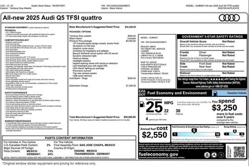 Tambora Gray Metallic 2025 Audi Q5 Premium Plus TFSI quattro S tronic