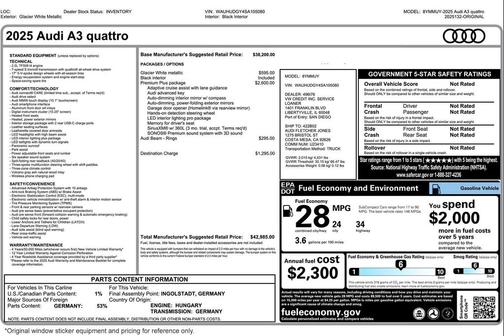 Glacier White Metallic 2025 Audi A3 Premium