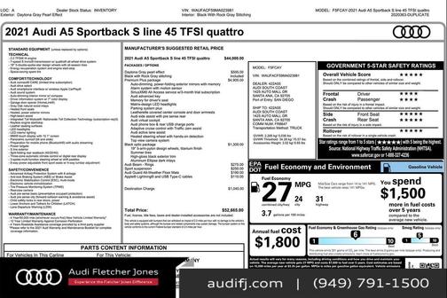 2021 Audi A5 Sportback 45 S Line Premium Plus