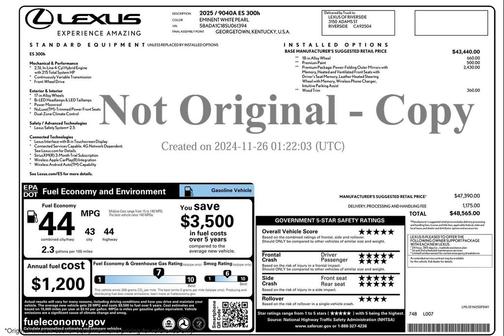 2025 Lexus ES 300h Base