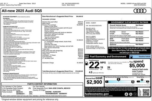 Daytona Gray Pearl Effect 2025 Audi SQ5 3.0T Premium Plus