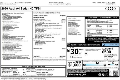 Manhattan Gray Metallic 2020 Audi A4 40 Premium Plus