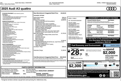 Mythos Black Metallic 2025 Audi A3 Premium